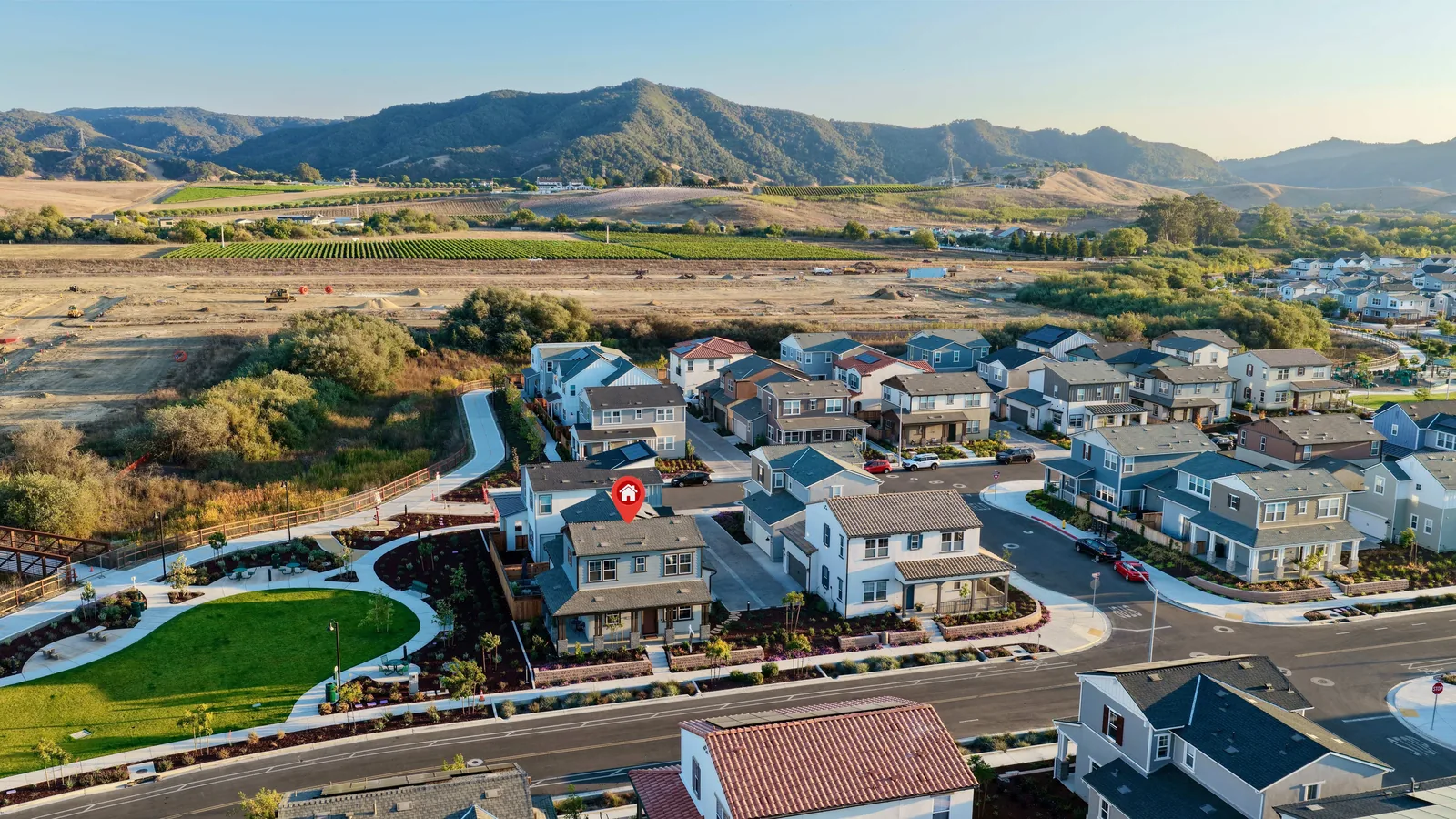 Aerial view of Avila Ranch with 240 Foxtrot Ct marked